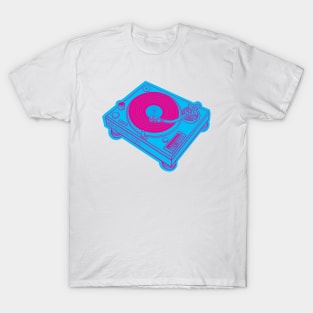 Turntable (Magenta Lines + Blue Bolt Drop Shadow) Analog / Music T-Shirt